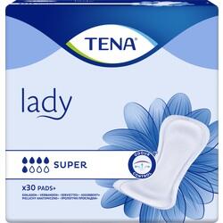 Eine Packung mit Damenbinden neben einer blauen Blume ist abgebildet.