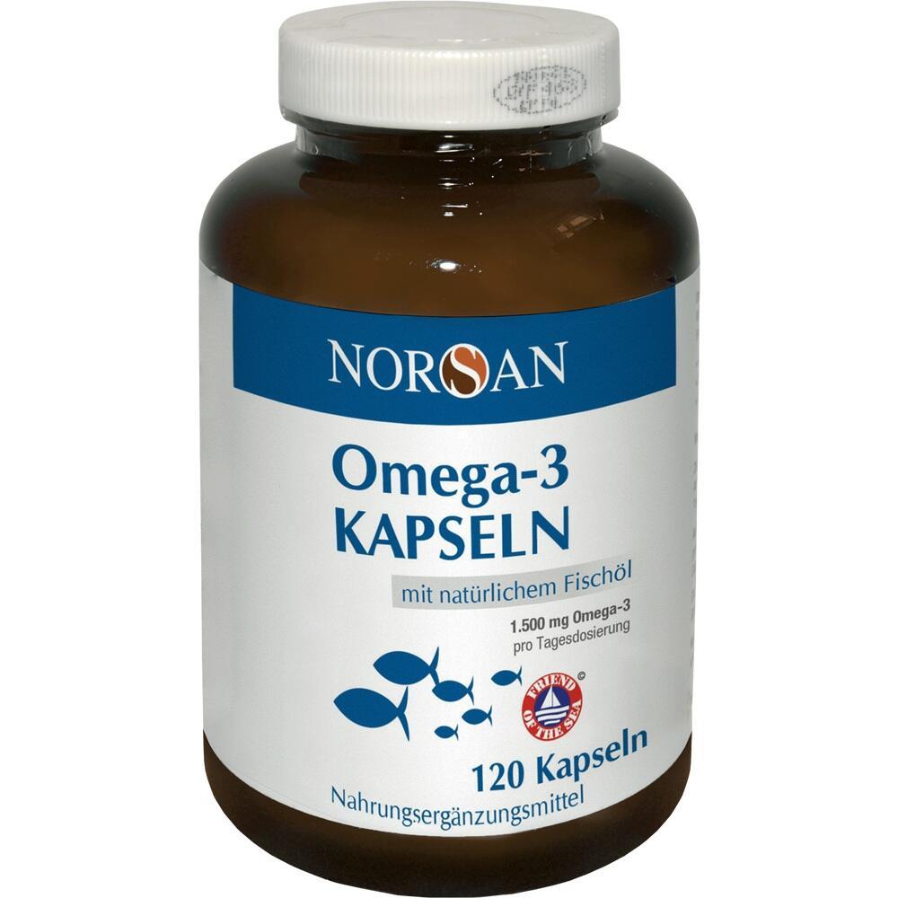 Braunes Glas mit Omega-3-Kapseln aus Fischöl, 120 Stück.